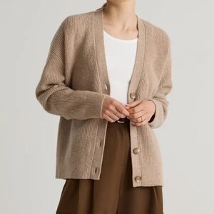 Quince Tan Women's Mongolian Cashmere Fisherman Boxy Cropped Cardigan Sweater
